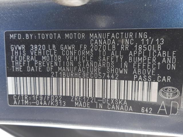 Photo 10 from auction – 2014 TOYOTA COROLLA L with VIN 2T1BURHE9EC057442