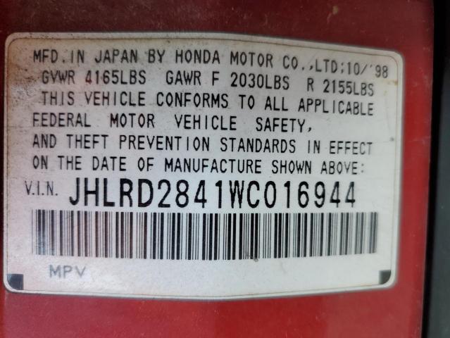 Photo 10 from auction – 1998 HONDA CR-V LX with VIN JHLRD2841WC016944