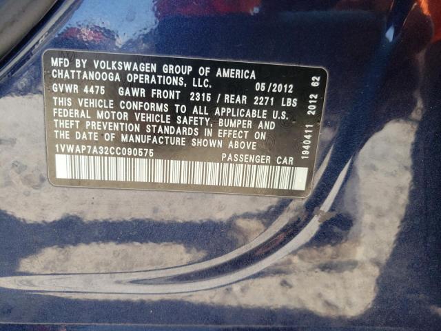 Photo 10 from auction – 2012 VOLKSWAGEN PASSAT S with VIN 1VWAP7A32CC090575
