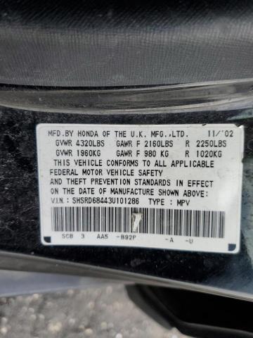 Photo 10 from auction – 2003 HONDA CR-V LX with VIN SHSRD68443U101286