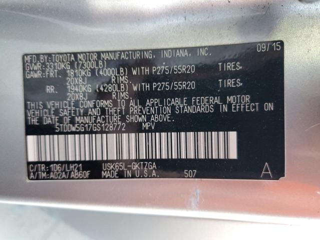 Photo 10 from auction – 2016 TOYOTA SEQUOIA PL with VIN 5TDDW5G17GS128772
