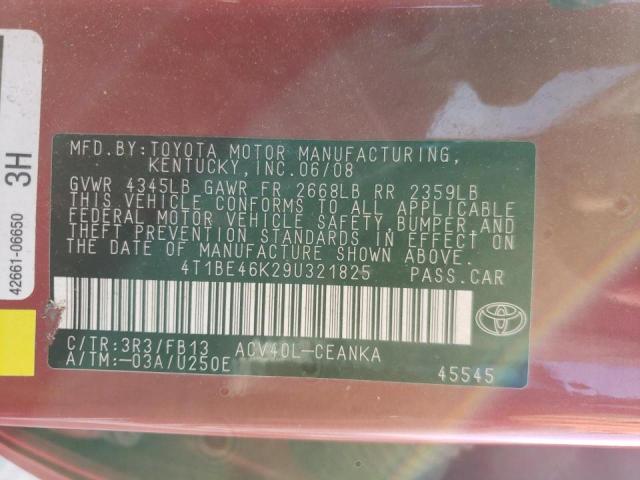 Photo 10 from auction – 2009 TOYOTA CAMRY BASE with VIN 4T1BE46K29U321825