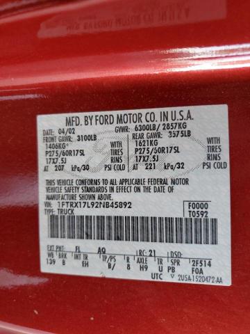 Photo 10 from auction – 2002 FORD F150 with VIN 1FTRX17L92NB45892