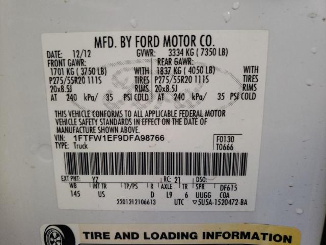 Photo 10 from auction – 2013 FORD F150 SUPER with VIN 1FTFW1EF9DFA98766