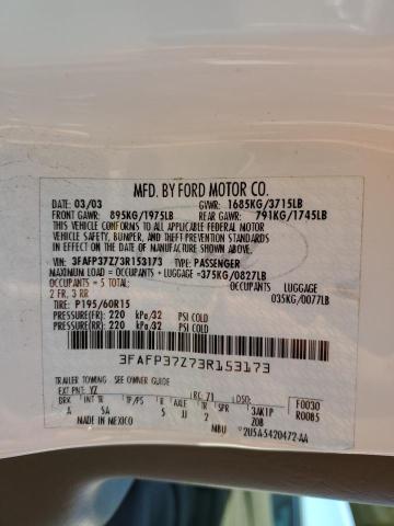 Photo 10 from auction – 2003 FORD FOCUS ZX5 with VIN 3FAFP37Z73R153173