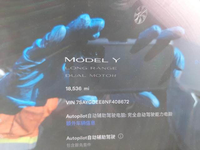 Photo 8 from auction – 2022 TESLA MODEL Y with VIN 7SAYGDEE8NF408672