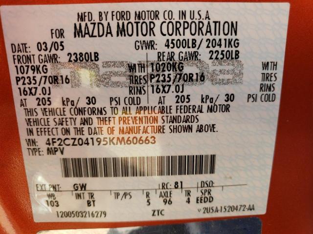 Photo 10 from auction – 2005 MAZDA TRIBUTE S with VIN 4F2CZ04195KM60663