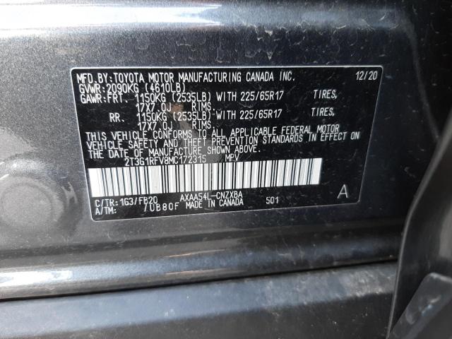 Photo 10 from auction – 2021 TOYOTA RAV4 LE with VIN 2T3G1RFV8MC172315