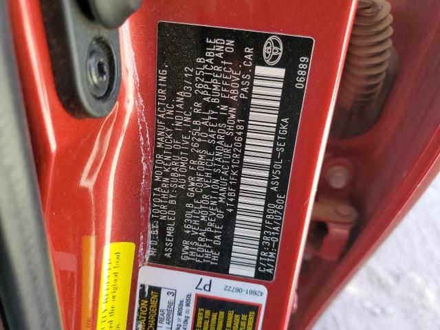 Photo 10 from auction – 2012 TOYOTA CAMRY BASE with VIN 4T4BF1FK1CR206481