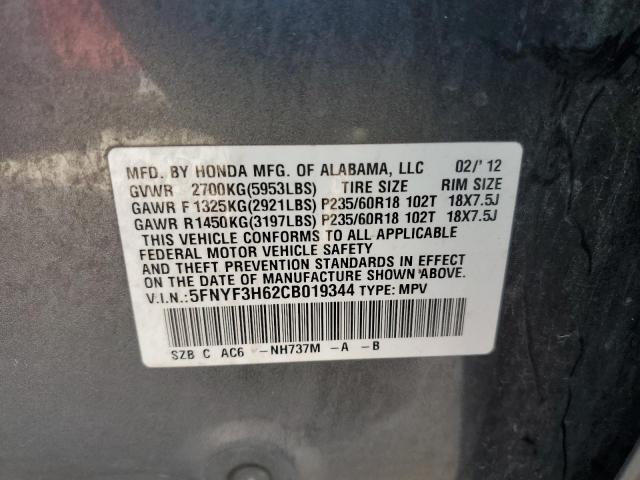 Photo 10 from auction – 2012 HONDA PILOT EXL with VIN 5FNYF3H62CB019344