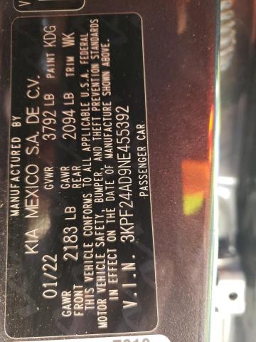 Photo 10 from auction – 2022 KIA FORTE FE with VIN 3KPF24AD9NE455392