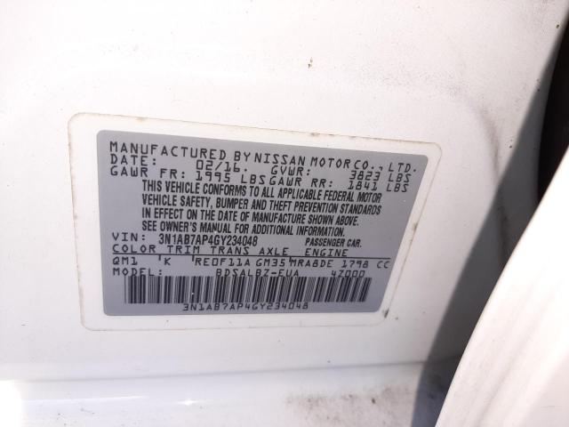 Photo 10 from auction – 2016 NISSAN SENTRA S with VIN 3N1AB7AP4GY234048