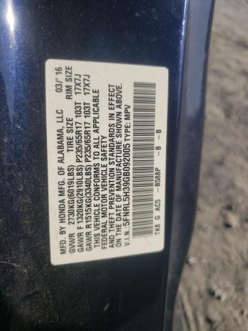 Photo 10 from auction – 2016 HONDA ODYSSEY SE with VIN 5FNRL5H39GB092005