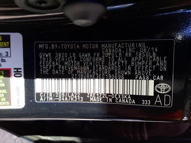 Photo 10 from auction – 2014 TOYOTA COROLLA L with VIN 2T1BURHE3EC190696