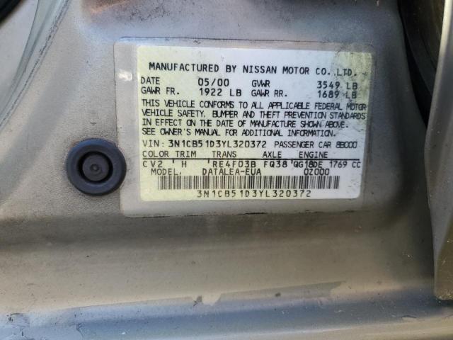 Photo 10 from auction – 2000 NISSAN SENTRA BAS with VIN 3N1CB51D3YL320372