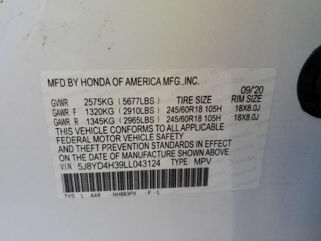 Photo 10 from auction – 2020 ACURA MDX with VIN 5J8YD4H39LL043124