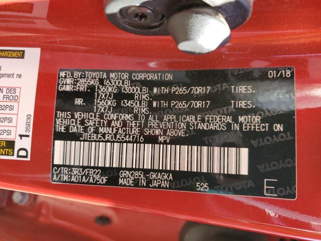 Photo 10 from auction – 2018 TOYOTA 4RUNNER SR with VIN JTEBU5JR0J5544716