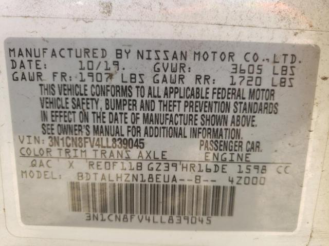 Photo 10 from auction – 2020 NISSAN VERSA SR with VIN 3N1CN8FV4LL839045