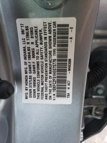 Photo 10 from auction – 2017 HONDA CIVIC LX with VIN 19XFC2F51HE075776