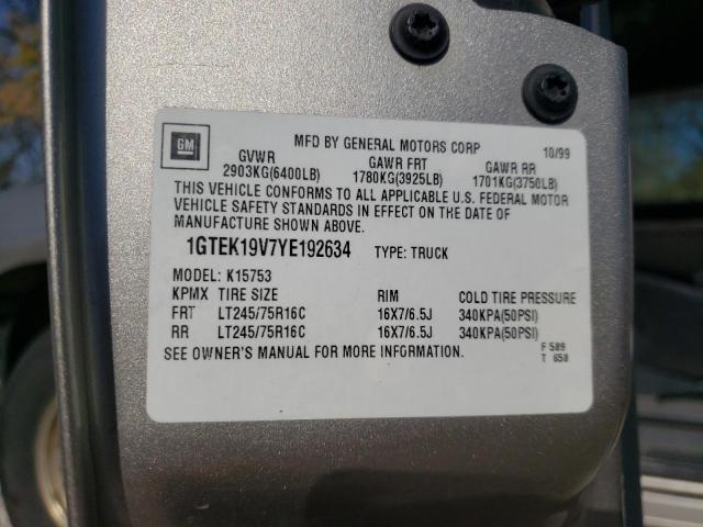Photo 10 from auction – 2000 GMC SIERRA 150 with VIN 1GTEK19V7YE192634