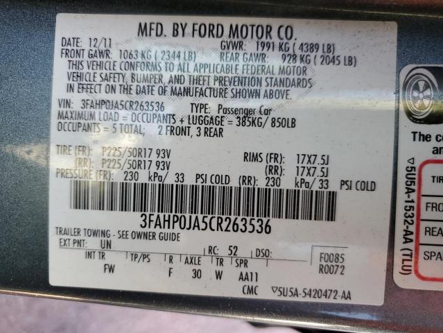 Photo 10 from auction – 2012 FORD FUSION SEL with VIN 3FAHP0JA5CR263536