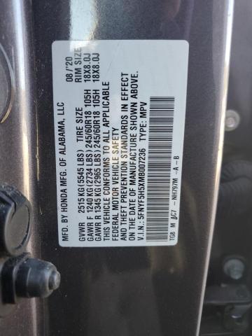 Photo 10 from auction – 2021 HONDA PILOT EXL with VIN 5FNYF5H5XMB007236