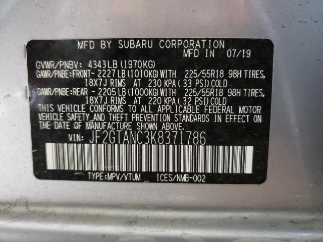 Photo 10 from auction – 2019 SUBARU CROSSTREK with VIN JF2GTANC3K8371786