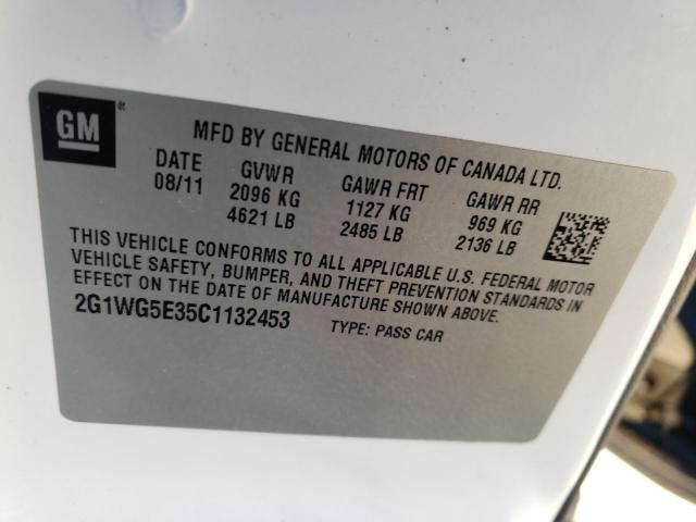Photo 10 from auction – 2012 CHEVROLET IMPALA LT with VIN 2G1WG5E35C1132453