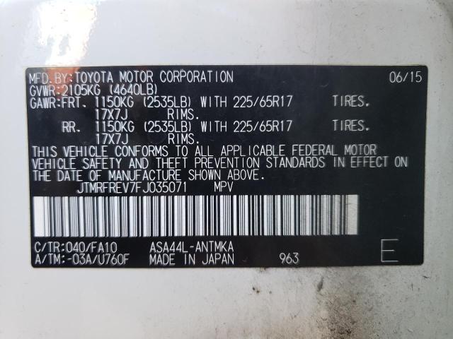 Photo 10 from auction – 2015 TOYOTA RAV4 XLE with VIN JTMRFREV7FJ035071