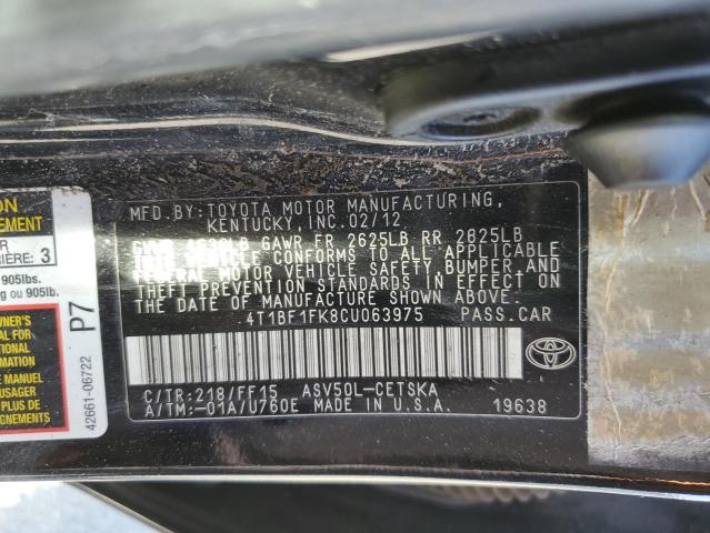 Photo 10 from auction – 2012 TOYOTA CAMRY BASE with VIN 4T1BF1FK8CU063975