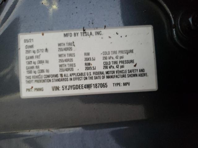 Photo 10 from auction – 2021 TESLA MODEL Y with VIN 5YJYGDEE4MF187065