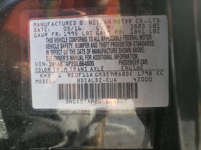 Photo 10 from auction – 2016 NISSAN SENTRA S with VIN 3N1AB7AP2GL664805
