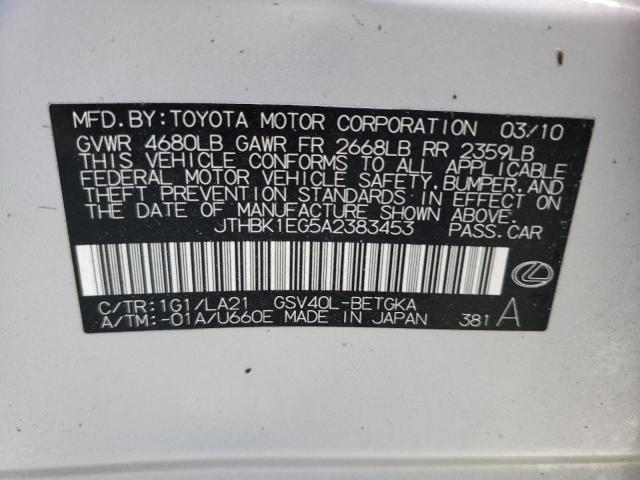 Photo 10 from auction – 2010 LEXUS ES 350 with VIN JTHBK1EG5A2383453