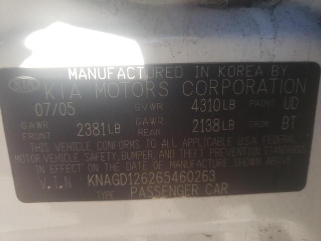 Photo 10 from auction – 2006 KIA OPTIMA LX with VIN KNAGD126265460263