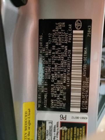 Photo 10 from auction – 2013 TOYOTA CAMRY L with VIN 4T4BF1FKXDR275428