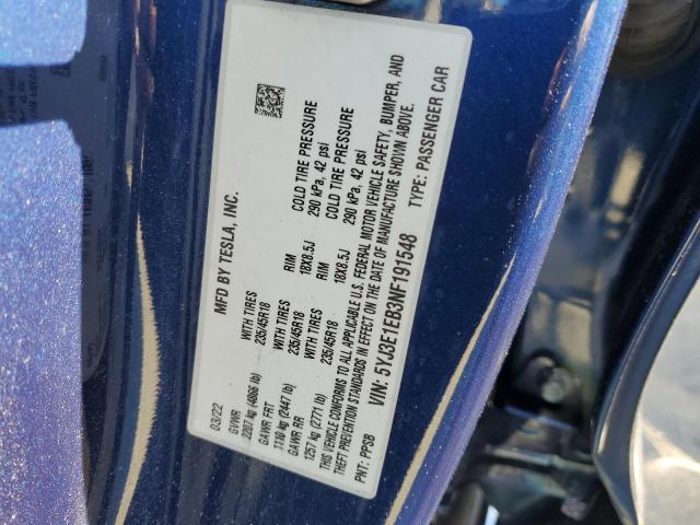 Photo 10 from auction – 2022 TESLA MODEL 3 with VIN 5YJ3E1EB3NF191548