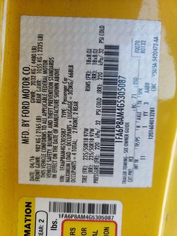 Photo 10 from auction – 2016 FORD MUSTANG with VIN 1FA6P8AM4G5305087