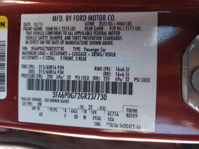 Photo 10 from auction – 2016 FORD FUSION S with VIN 3FA6P0G72GR237730