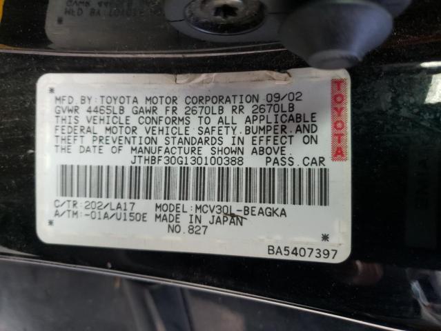 Photo 10 from auction – 2003 LEXUS ES 300 with VIN JTHBF30G130100388