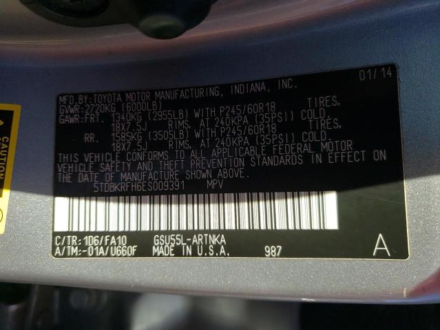 Photo 10 from auction – 2014 TOYOTA HIGHLANDER with VIN 5TDBKRFH6ES009391