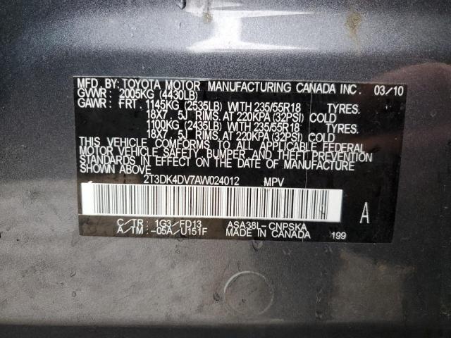 Photo 10 from auction – 2010 TOYOTA RAV4 LIMIT with VIN 2T3DK4DV7AW024012