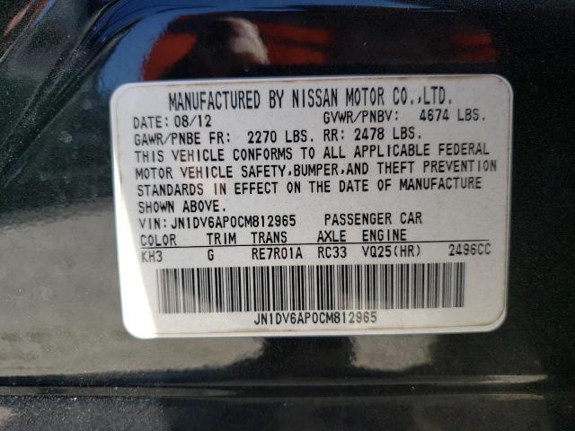 Photo 10 from auction – 2012 INFINITI G25 BASE with VIN JN1DV6AP0CM812965