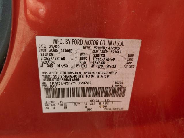 Photo 10 from auction – 2000 FORD EXCURSION with VIN 1FMSU43F7YED23735