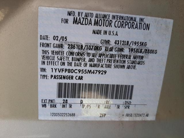 Photo 10 from auction – 2005 MAZDA 6 I with VIN 1YVFP80C955M47929