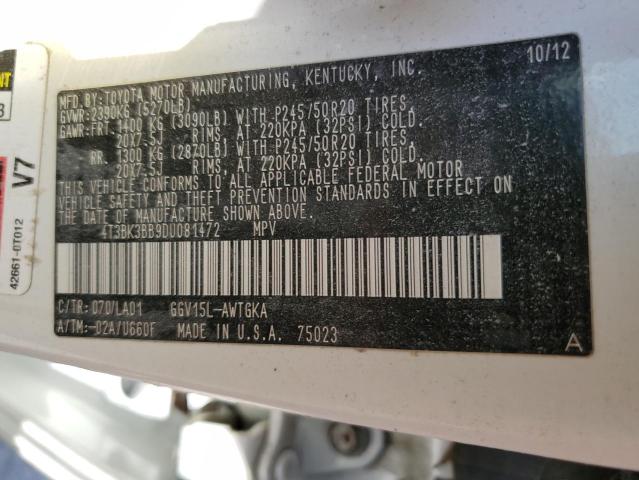 Photo 10 from auction – 2013 TOYOTA VENZA LE with VIN 4T3BK3BB9DU081472
