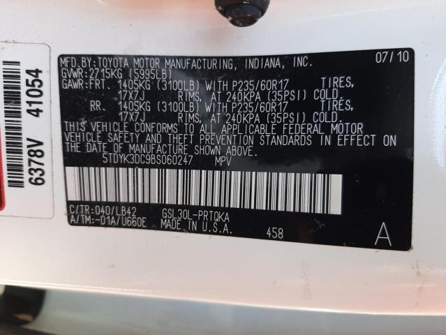 Photo 10 from auction – 2011 TOYOTA SIENNA XLE with VIN 5TDYK3DC9BS060247