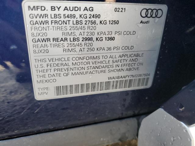 Photo 10 from auction – 2021 AUDI Q5 PREMIUM with VIN WA1BAAFY7M2057504