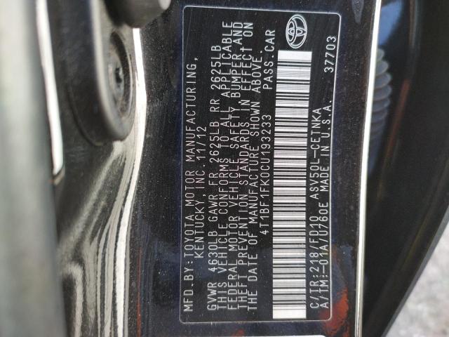 Photo 10 from auction – 2012 TOYOTA CAMRY BASE with VIN 4T1BF1FK0CU193233