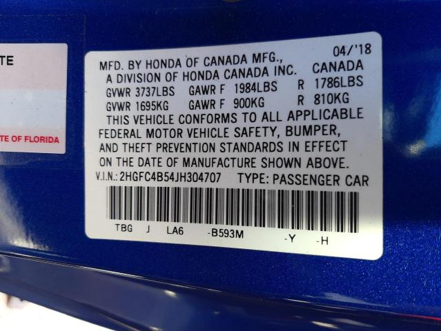 Photo 10 from auction – 2018 HONDA CIVIC LX with VIN 2HGFC4B54JH304707