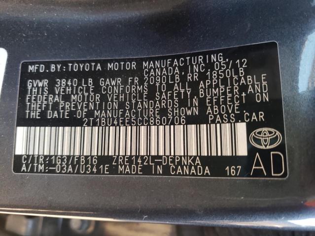 Photo 10 from auction – 2012 TOYOTA COROLLA BA with VIN 2T1BU4EE5CC860706